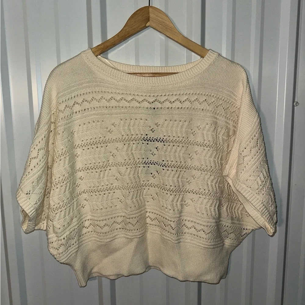 Frye and Co Cream Pointelle Knit Dolman Sleeve Sweater Women Medium Casual NWT